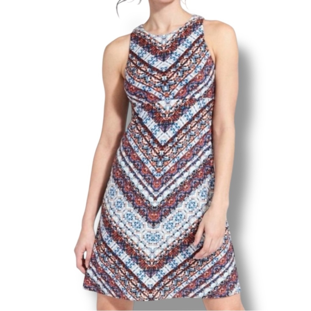 Athleta Multicolor Chevron-Pattern Mini Dress - Blue, Brown, White
